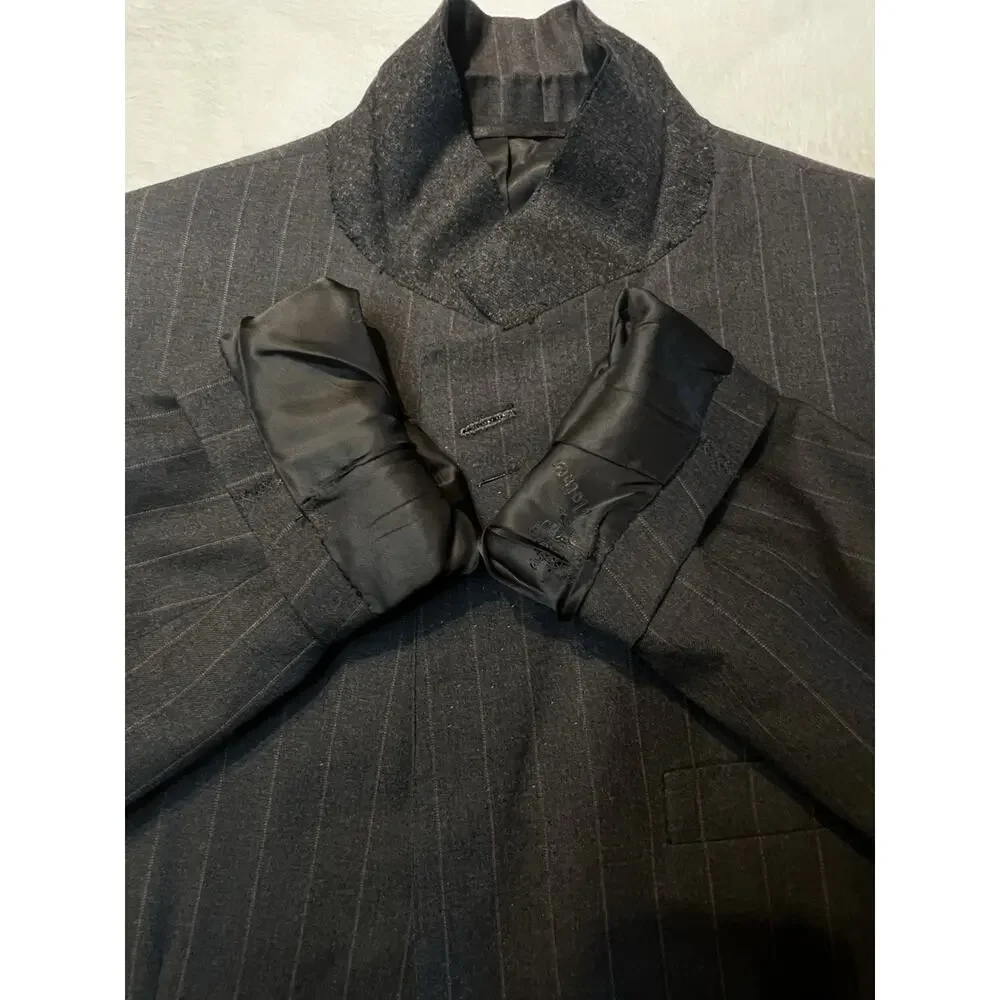 Vtg Oxxford Suit 44L 39x29 Gray-Black Subtle Red Stripe 1/4 Lined High Rise